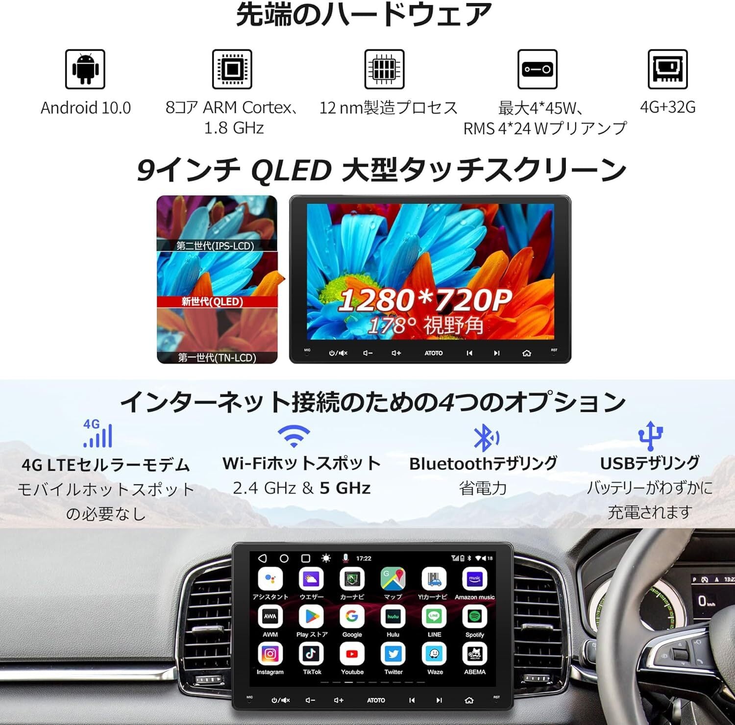 Xmas】 S8G2094MS 9インチQLED 4G+32G 内蔵4GLTEモデム | ATOTO公式