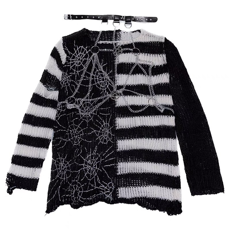 ANARCHY 黒ストライプ ダメージデザインのカーディガン ANARCHY 黒