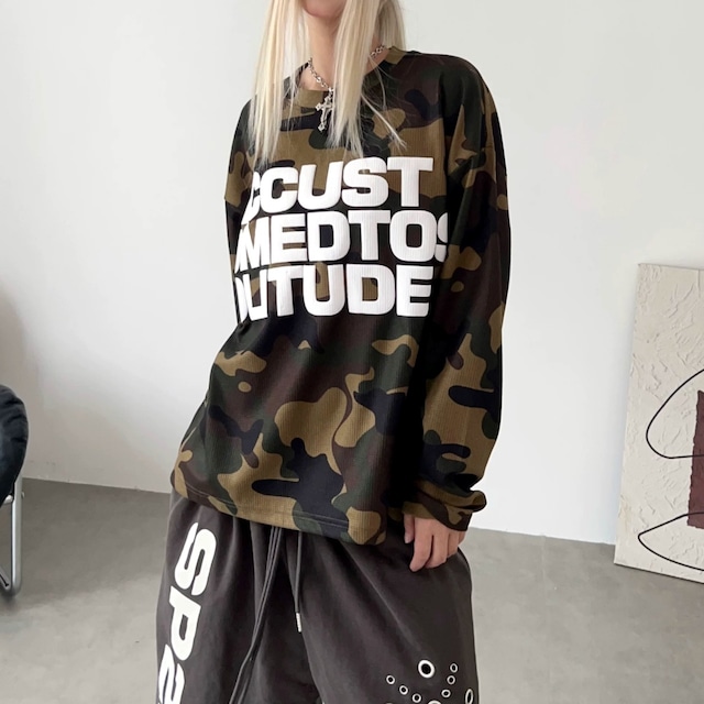 カモフラビッグレタリングロングスリーブTシャツ 1col R02818