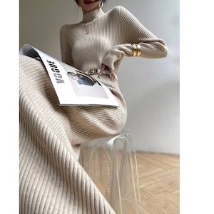 seamless wool knit turtleneck one-piece(4color)<d2953>