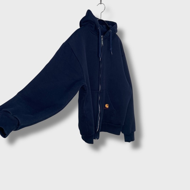 80s 90s carhartt ジップパーカー　裏地サーマル　ネイビー　M相当