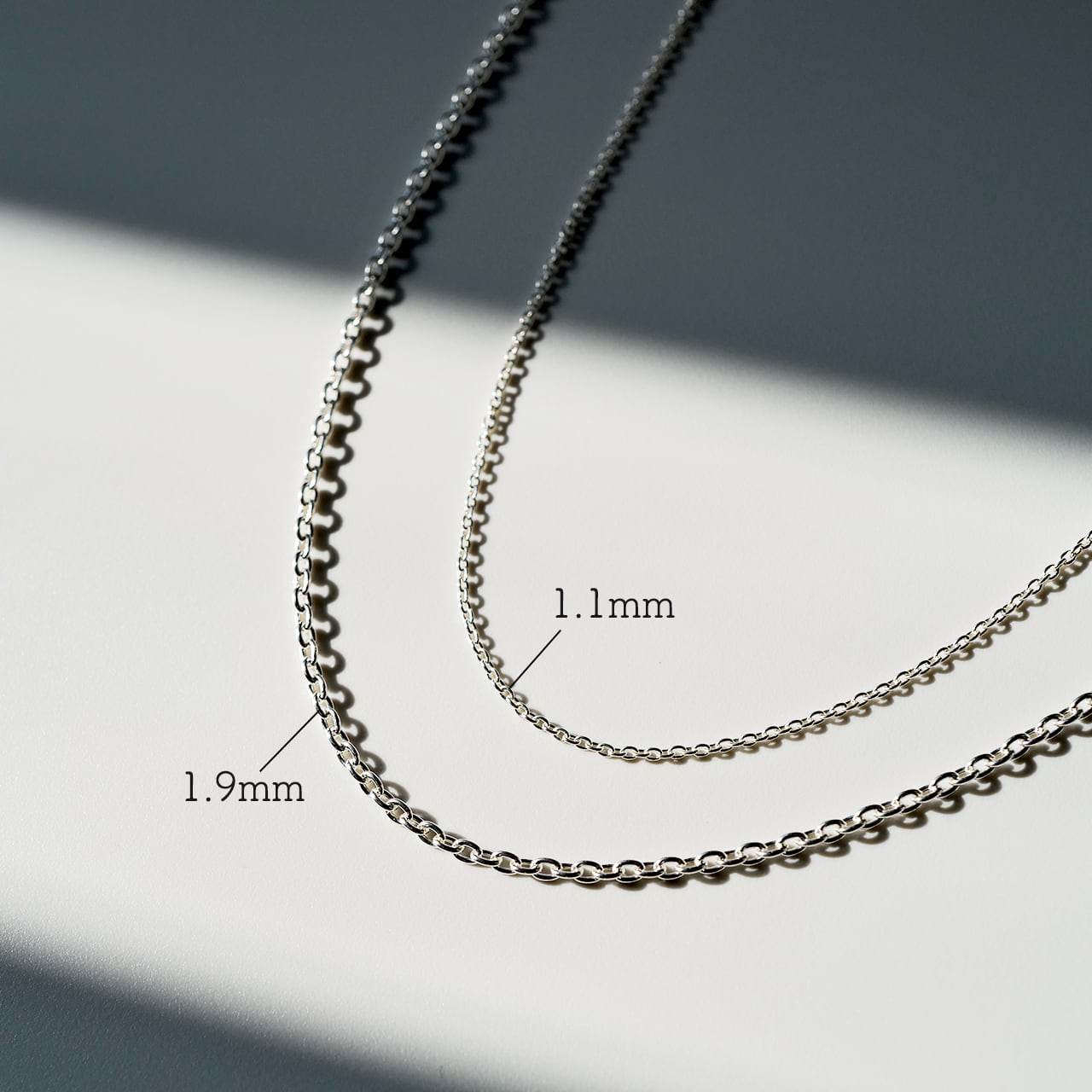 ネックレスチェーン｜40cm・45cm・50cm｜シルバー925｜1.1mm幅・1.9mm