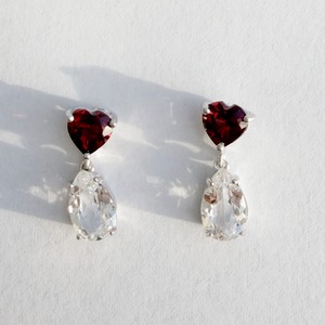 ガーネット・ホワイトトパーズ　Heartピアス