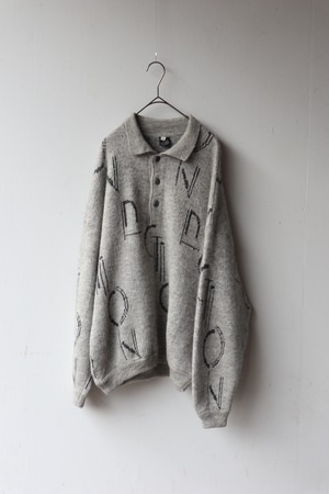 alphabet pattern soft touch knit polo sweater