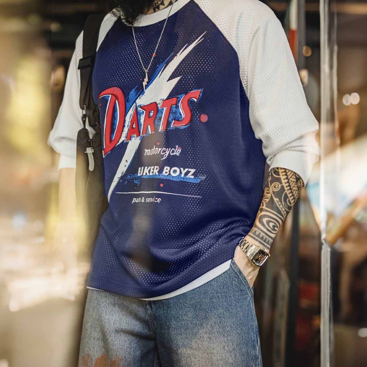 バイカーグラフィックラグランメッシュロングスリーブTシャツ 1col   A00208
