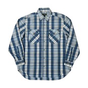 TARAS BOULBA タラスブルバ チェック柄 両胸ポケット 長袖シャツ L /ブルー水色系/メンズ/アウトドア/アシックス/日本製/薄手