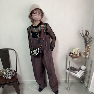 tweed bare salopette【Cherry brown】