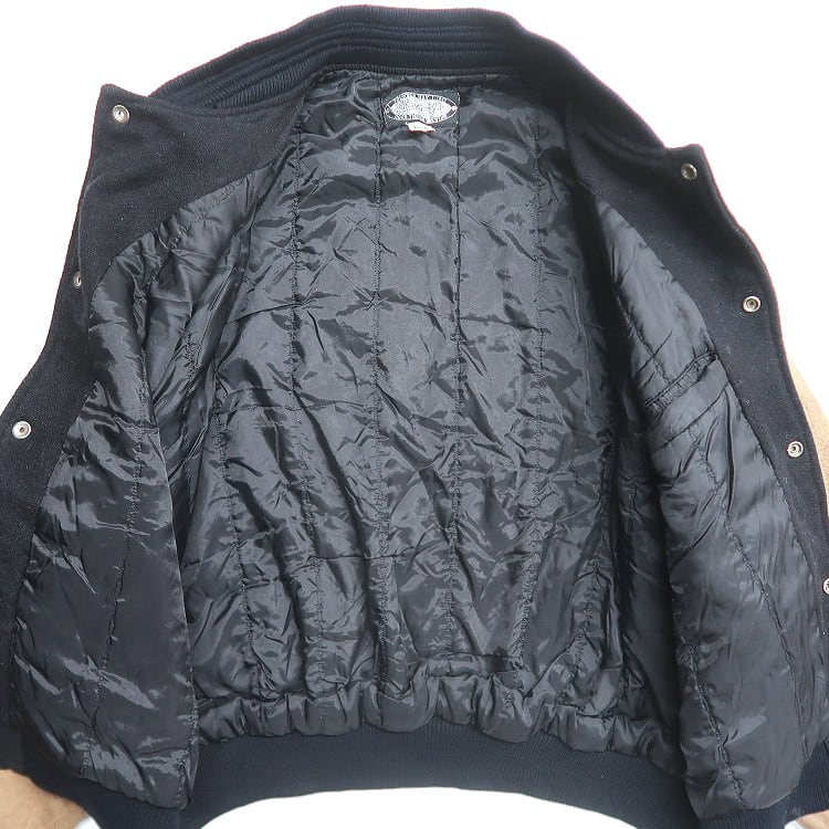 古着 Labatt カナダ ビール醸造会社 刺繍 ウール 袖レザー 切り替え