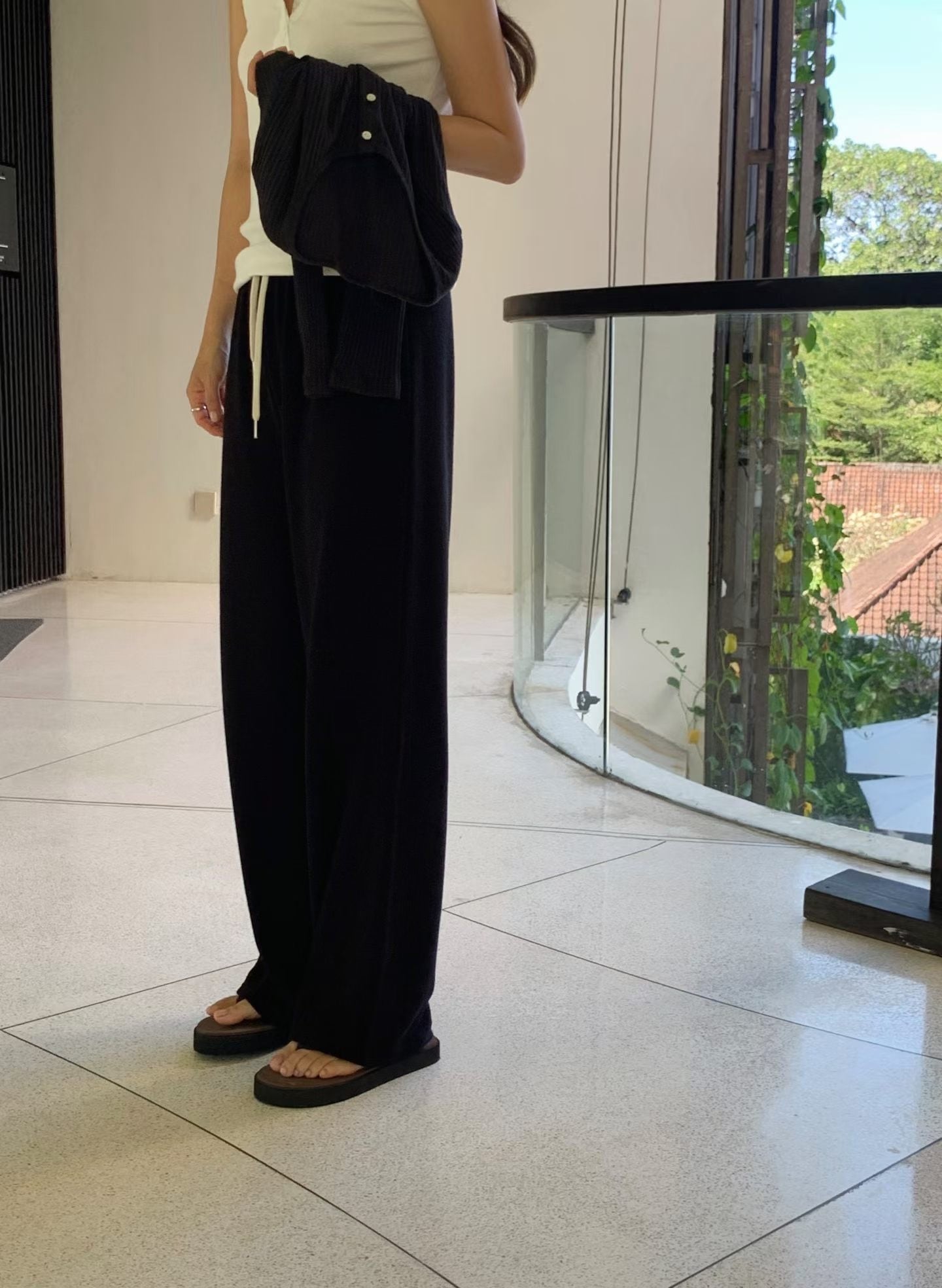 (予約) Liter / Lounge air straight pants (black)