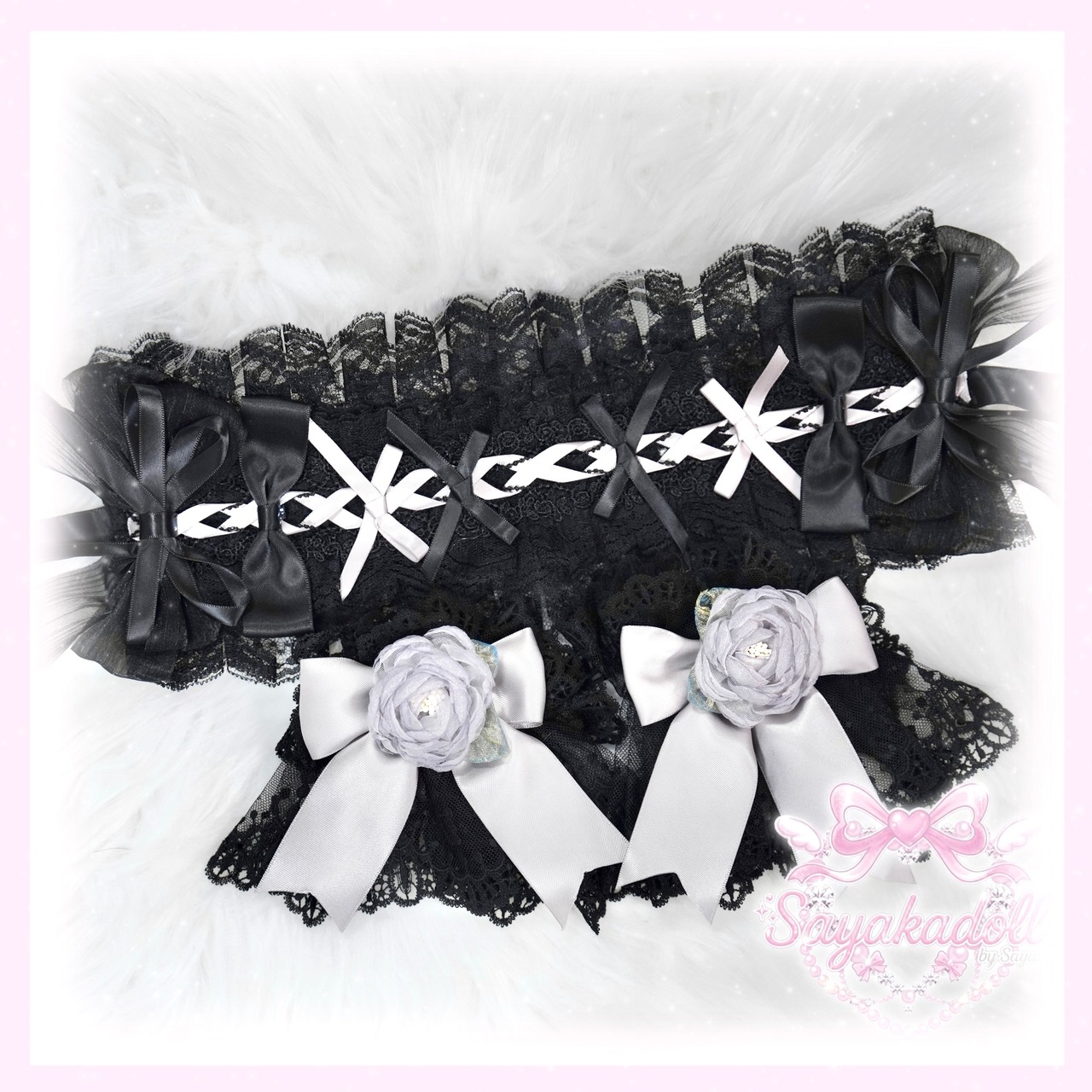 ♡【はじめてセット】ブラックレース ヘッドドレス＆お袖留め3点セット ♡