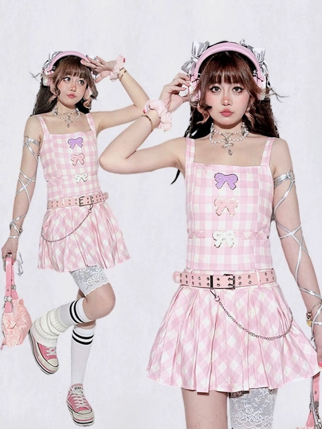 ピンク リボン チェック ガーリー ミニスカート キャミソール | PAY ID