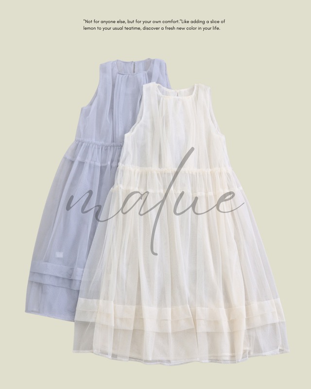 【1着¥6490-お得な2SET】mesh-gathered sleeveless flare one-piece M0102-A