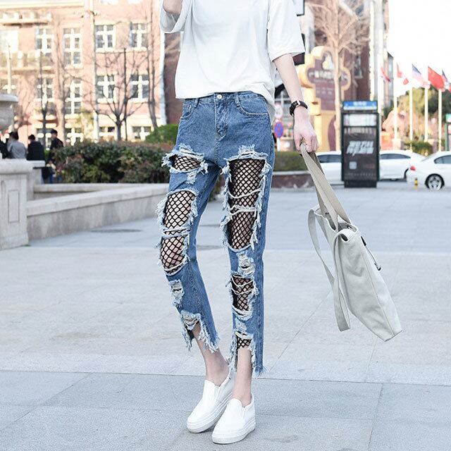 網タイツ ダメージ ジーンズ レディース メッシュ デニム | A.N skinny 