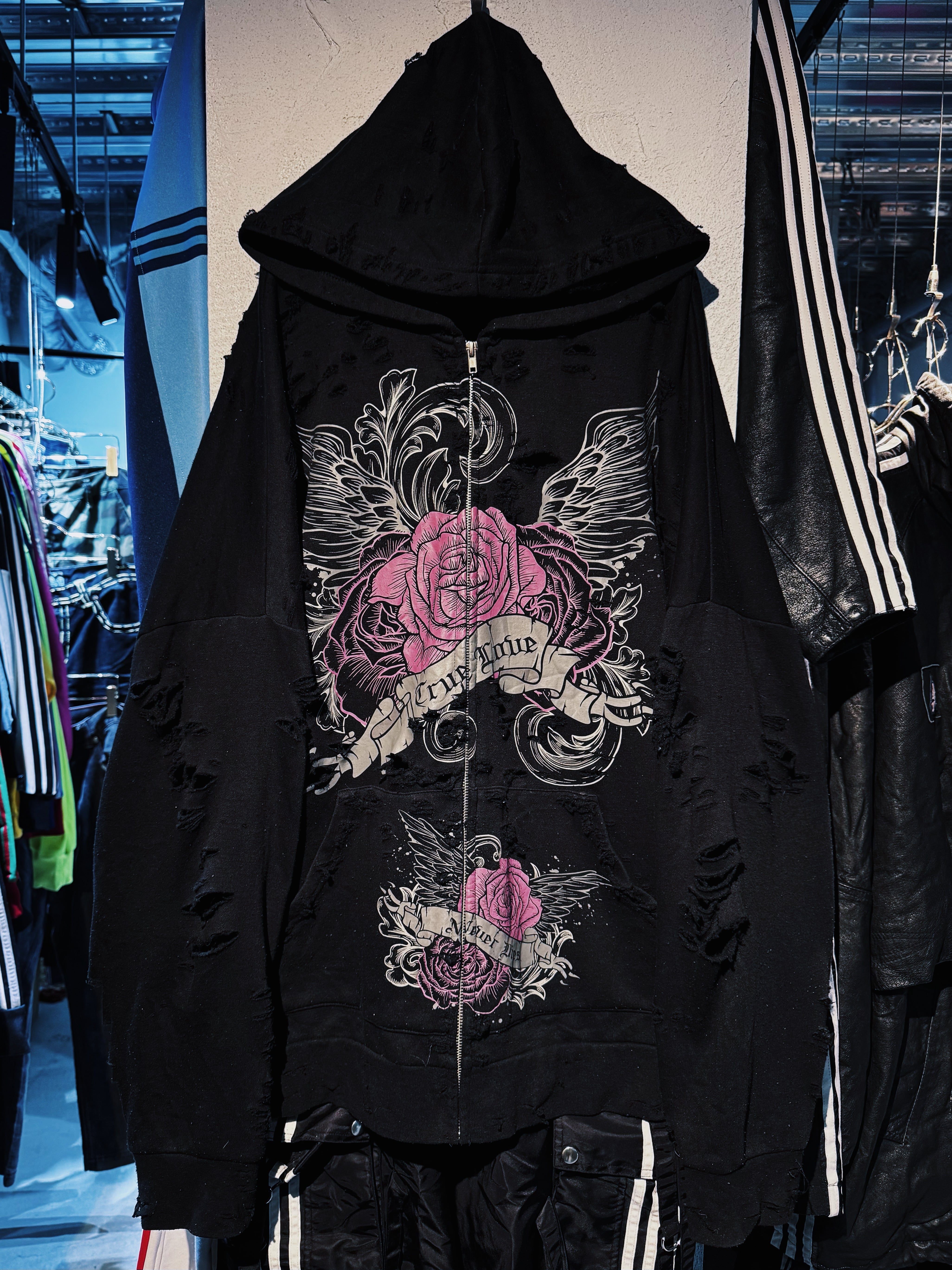 vintage Angel Rose boro custom design zip hoodie