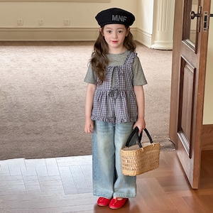 夏チェック柄レイヤードベスト