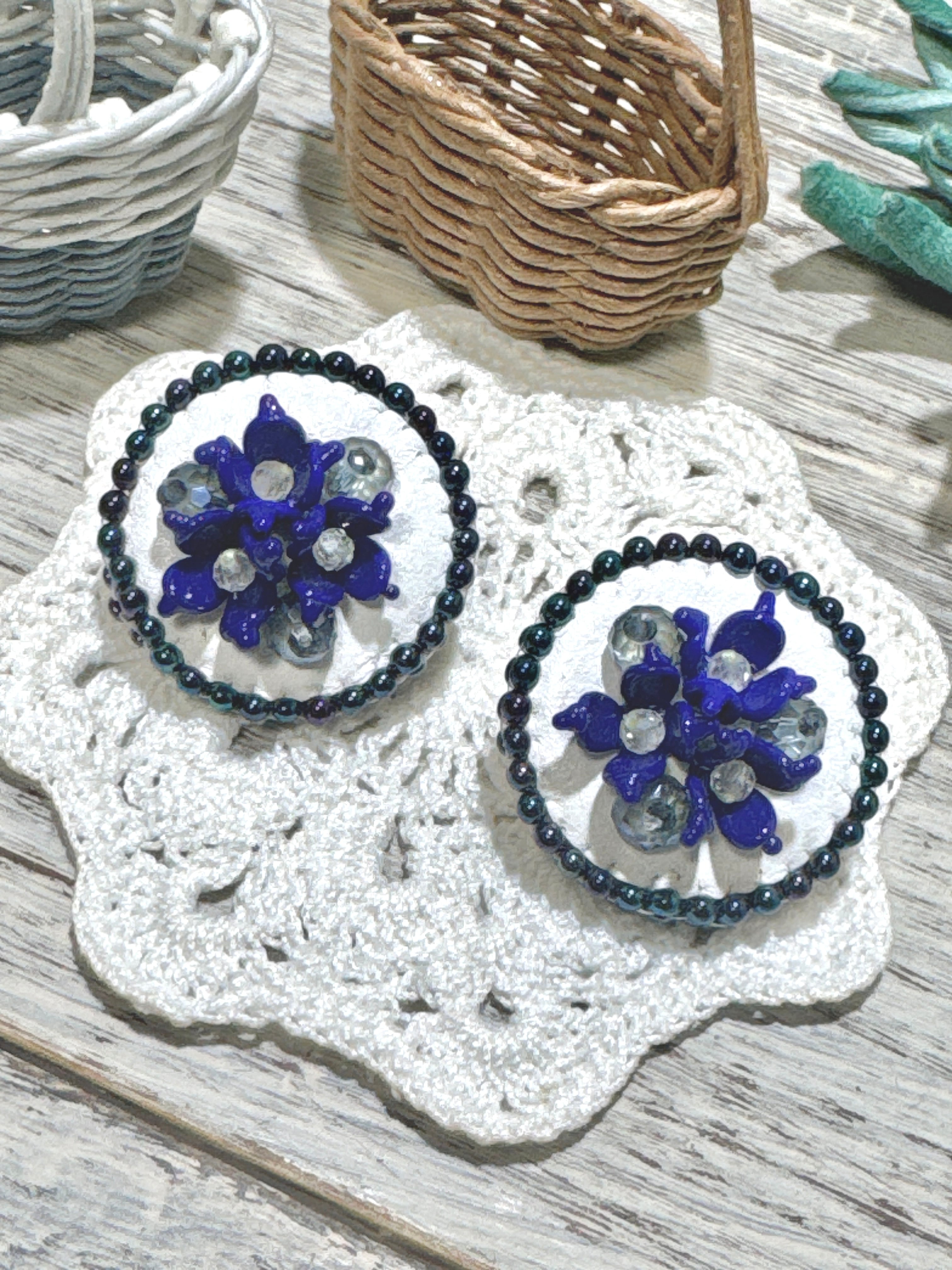 ゴム交換可能】大きめブルーグレームーンストーンのヘアゴム