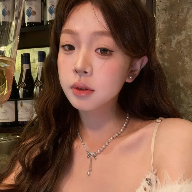 Beforeリボン＆パールジルコンネックレス