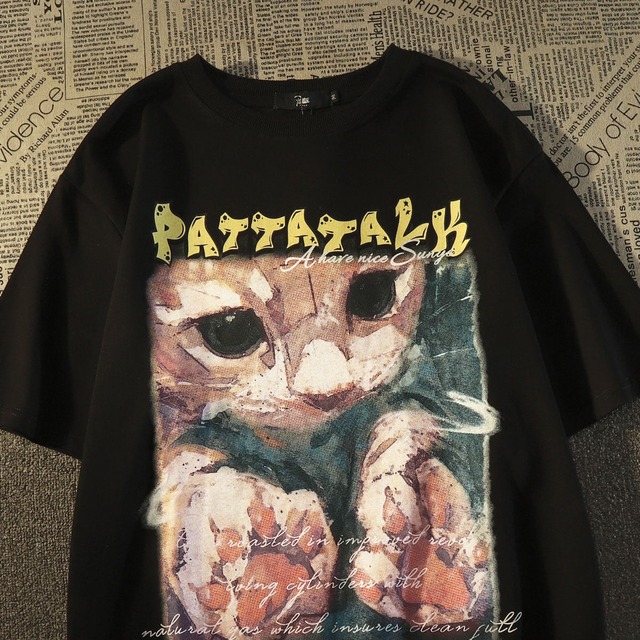【SCSシリーズ】★Tシャツ★ 2color トップス 半袖 男女兼用 メンズ 大きいサイズ コットン 猫 ネコ ねこ