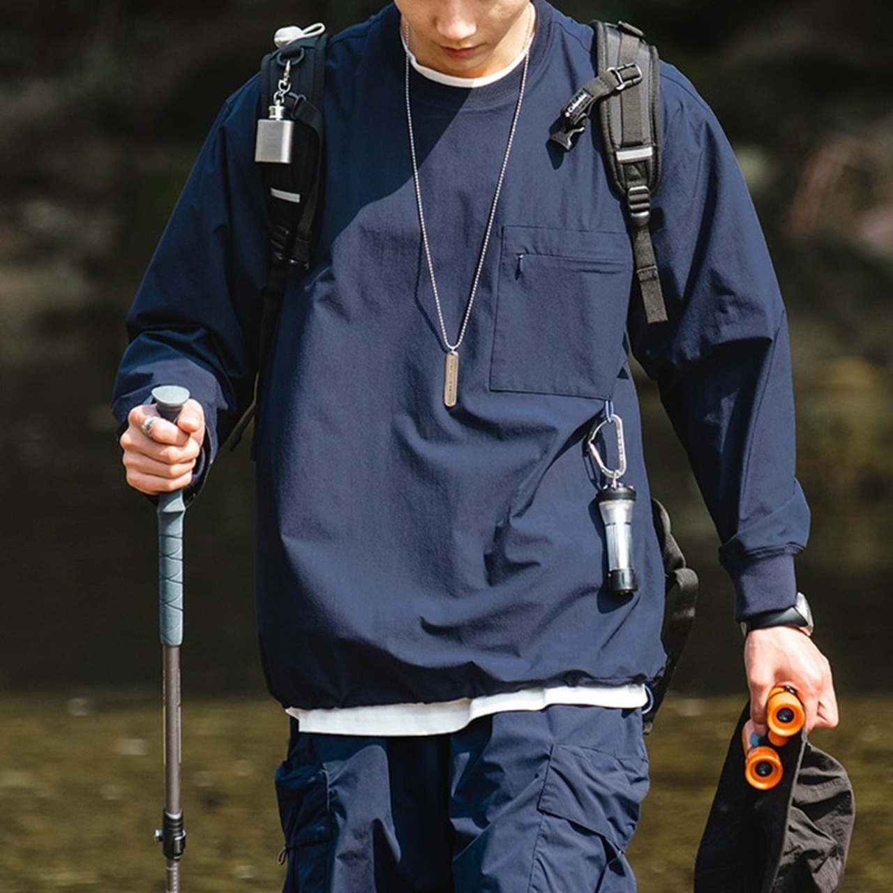 Casual Long Sleeve Pullover Crew Neck Patch Pocket Regular Fit ◇2color H0625