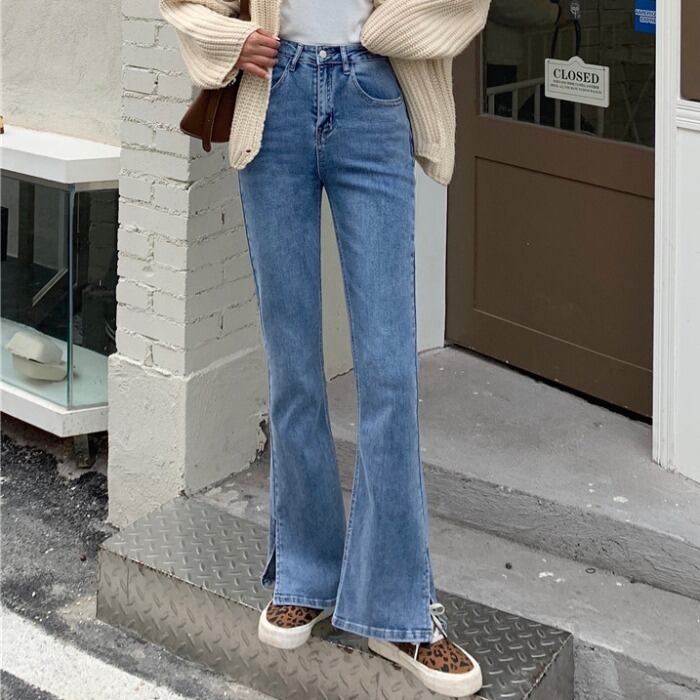 ジーンズ スプリングスタンダードハイウェストウェストスリムパンツ レッド レトロ 春物 1号婦人63290591773