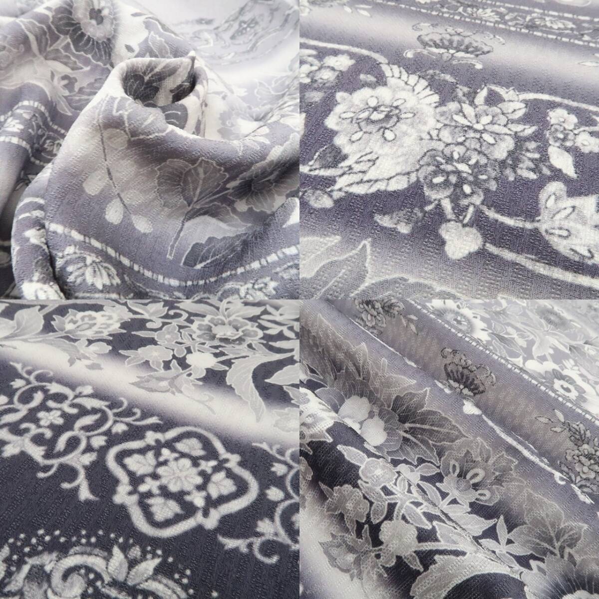 新品 紋紗 更紗 夏着物 正絹 仕付け糸付 トールサイズ“神秘に花咲く  