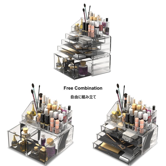 Readaeer 化粧品収納ボックス コスメ収納 大容量 メイクケース メイクボックス メイク収納ケース 化粧品入れ 三段 (クリア)