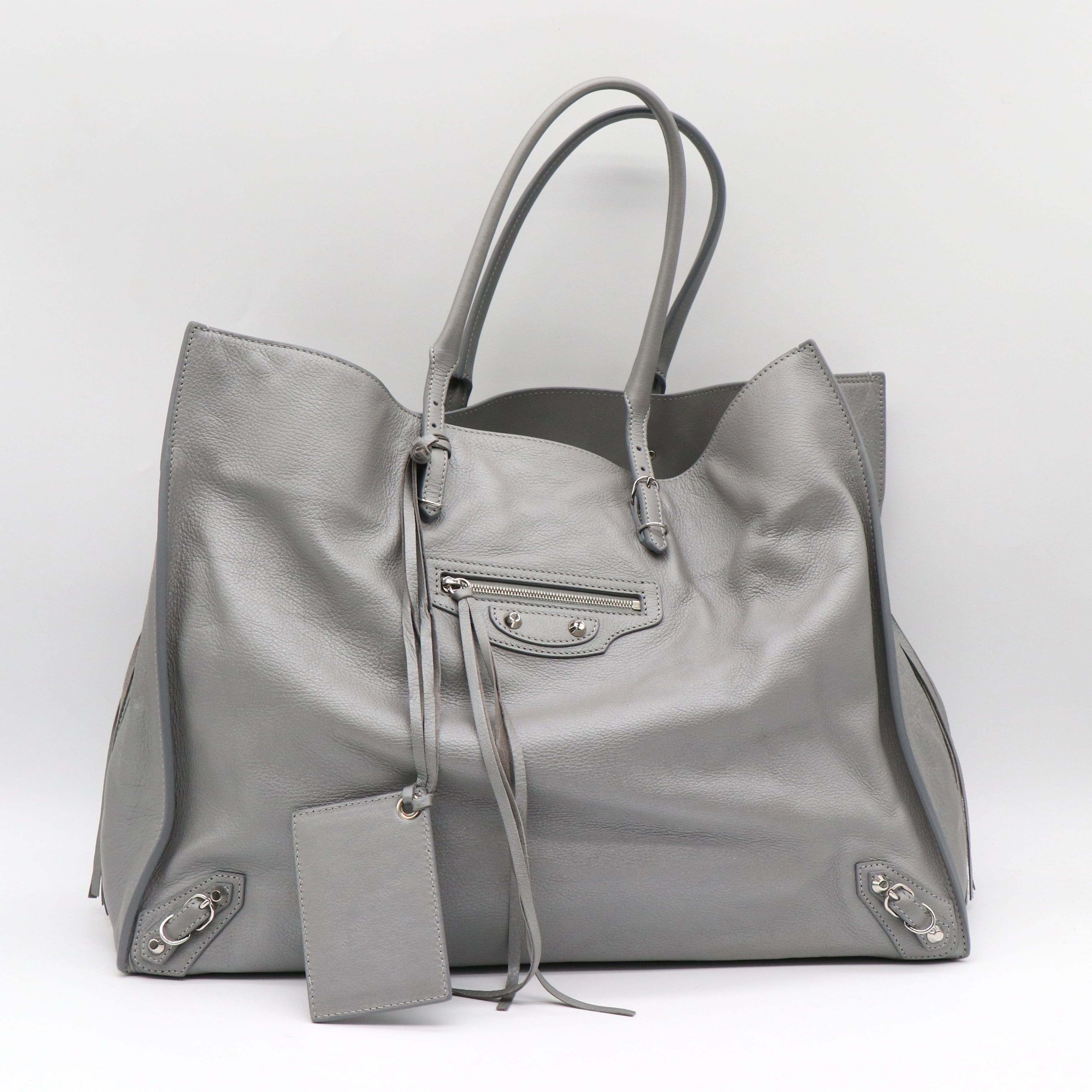 3/2掲載 BALENCIAGA ペーパー A4 トートバッグ 2way ハンドバッグ ボストンバッグ レザー グレー バレンシアガ