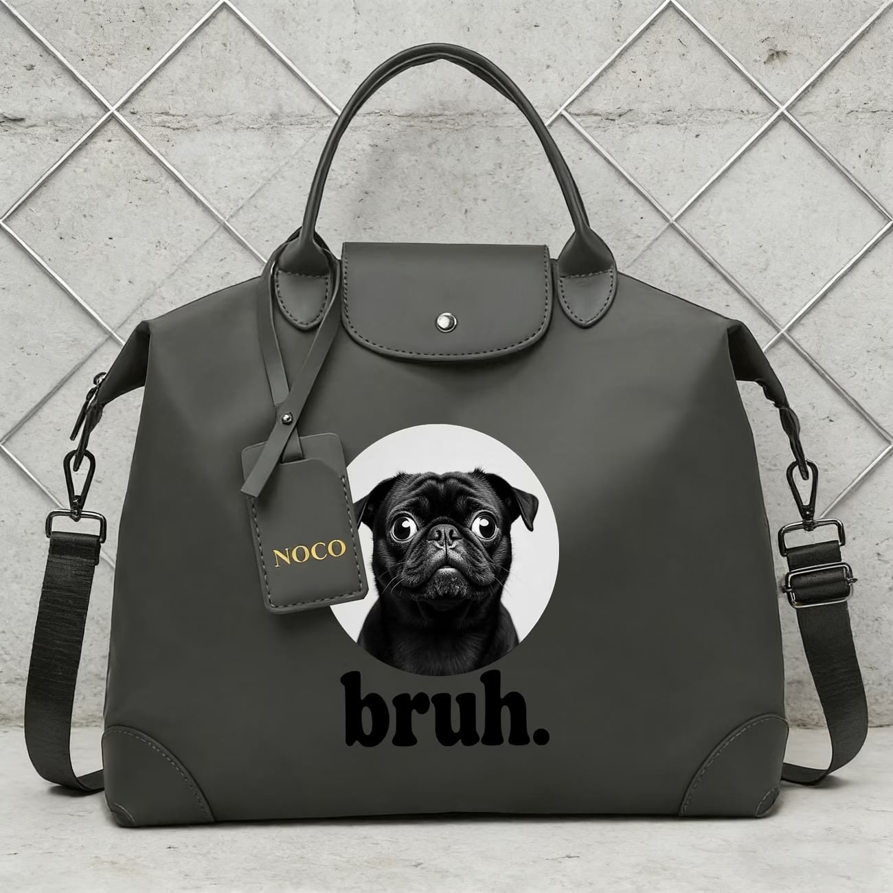 Printed tote bag -bruh- item-0490 | Pug shower - パグシャワー パグ