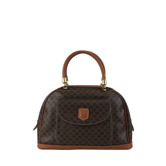 CELINE セリーヌ マカダム ハンドバッグ ブラウン ブラゾン型押し PVC レザー vintage ヴィンテージ オールド sw7bj6