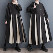 バイカラー プリーツ ロングワンピース 00068