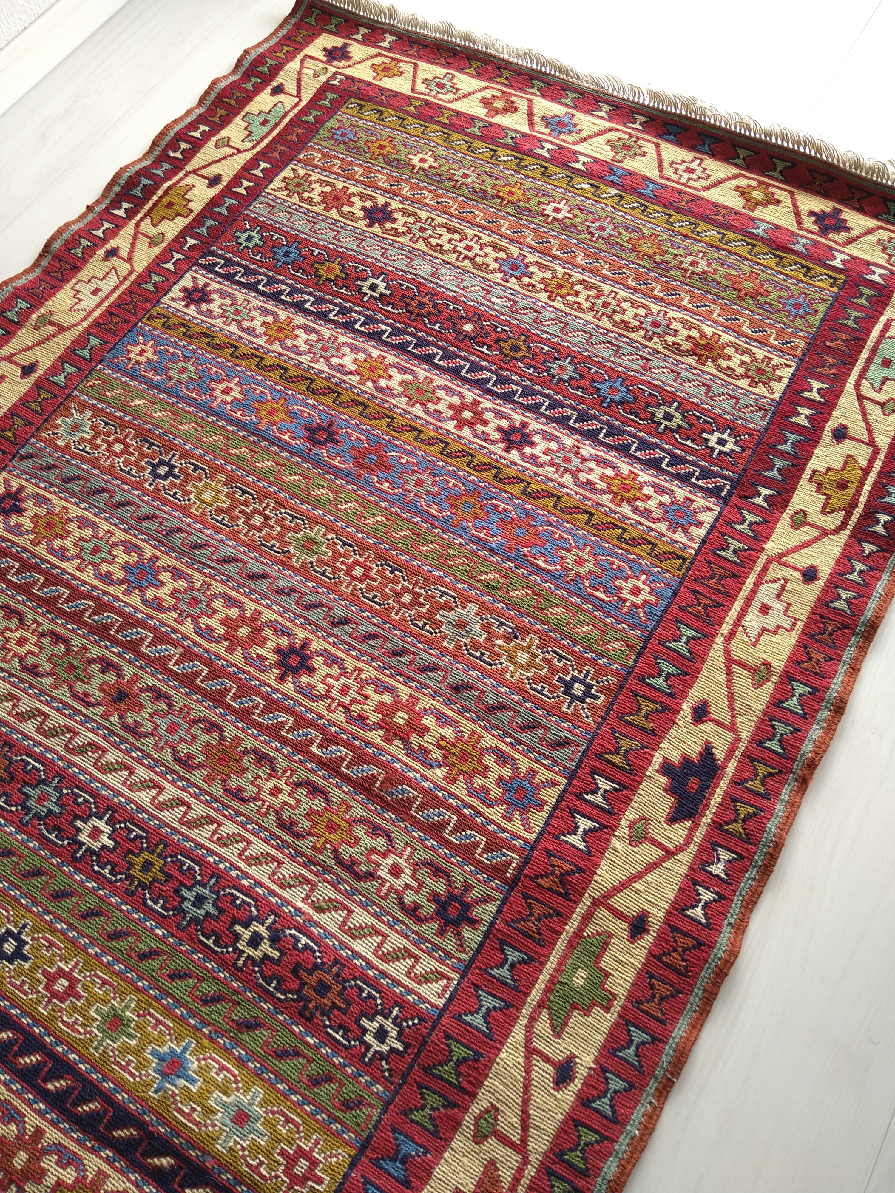 Persian Kilim 147x100cm Colorful Earthy Stripes ペルシャ絨毯
