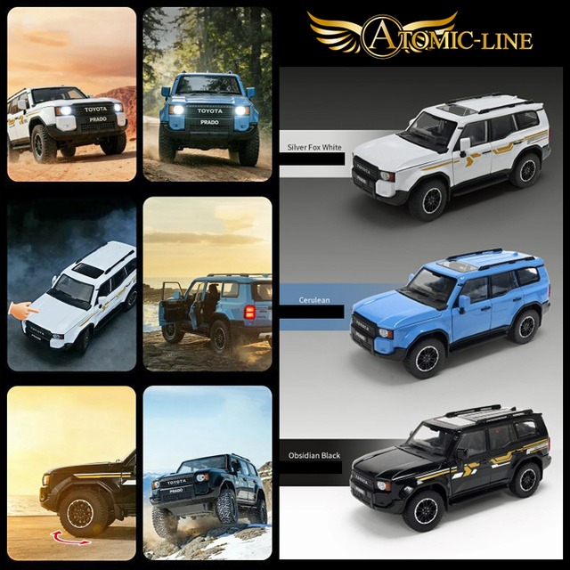TOYOTA ランドクルーザー 250 PRADO 1/24 ミニカー 全3色 ライト点灯 エンジンサウンド 合金モデル 模型 ジオラマ