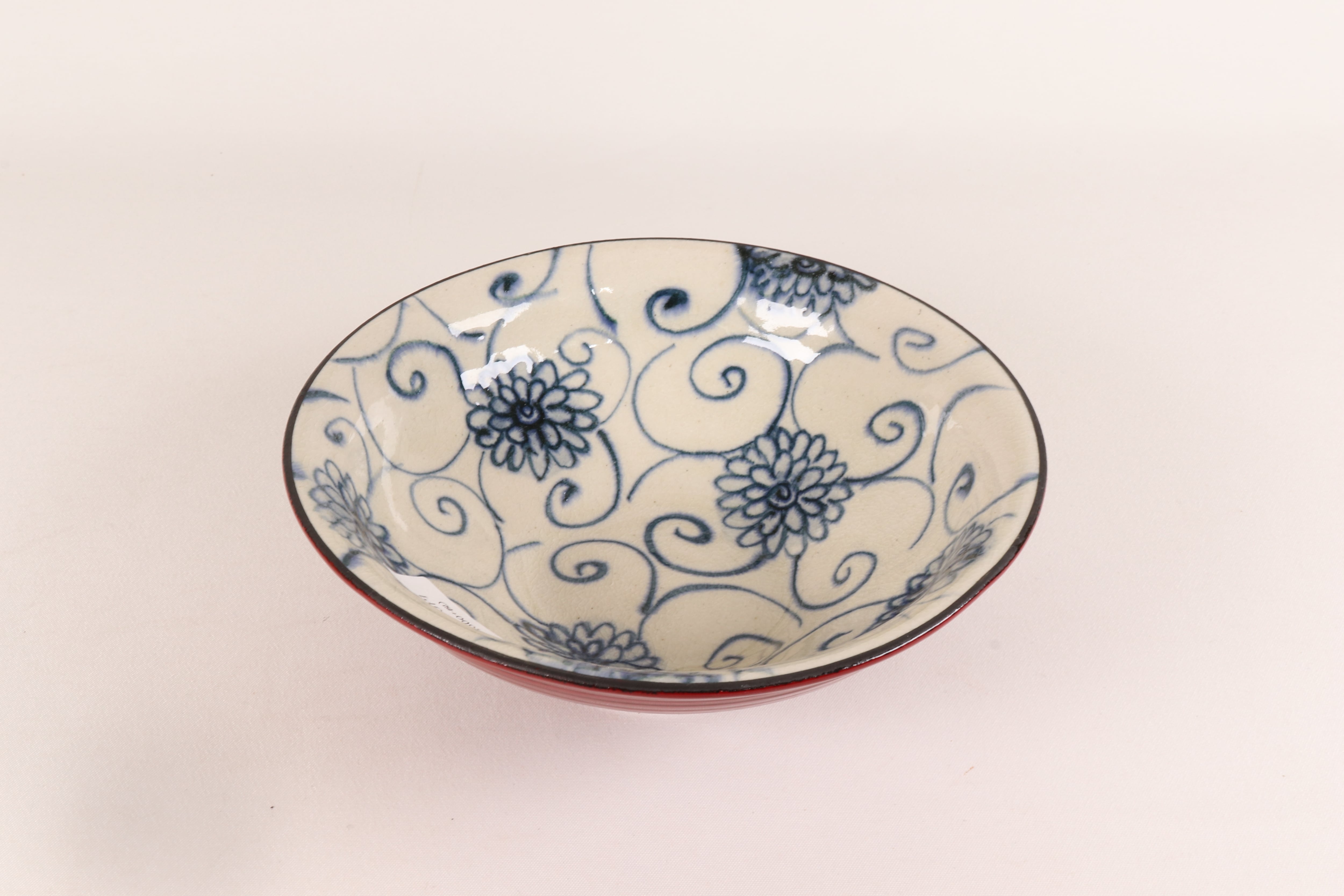 漆陶 凛麺鉢小 花唐草 赤【アウトレット】