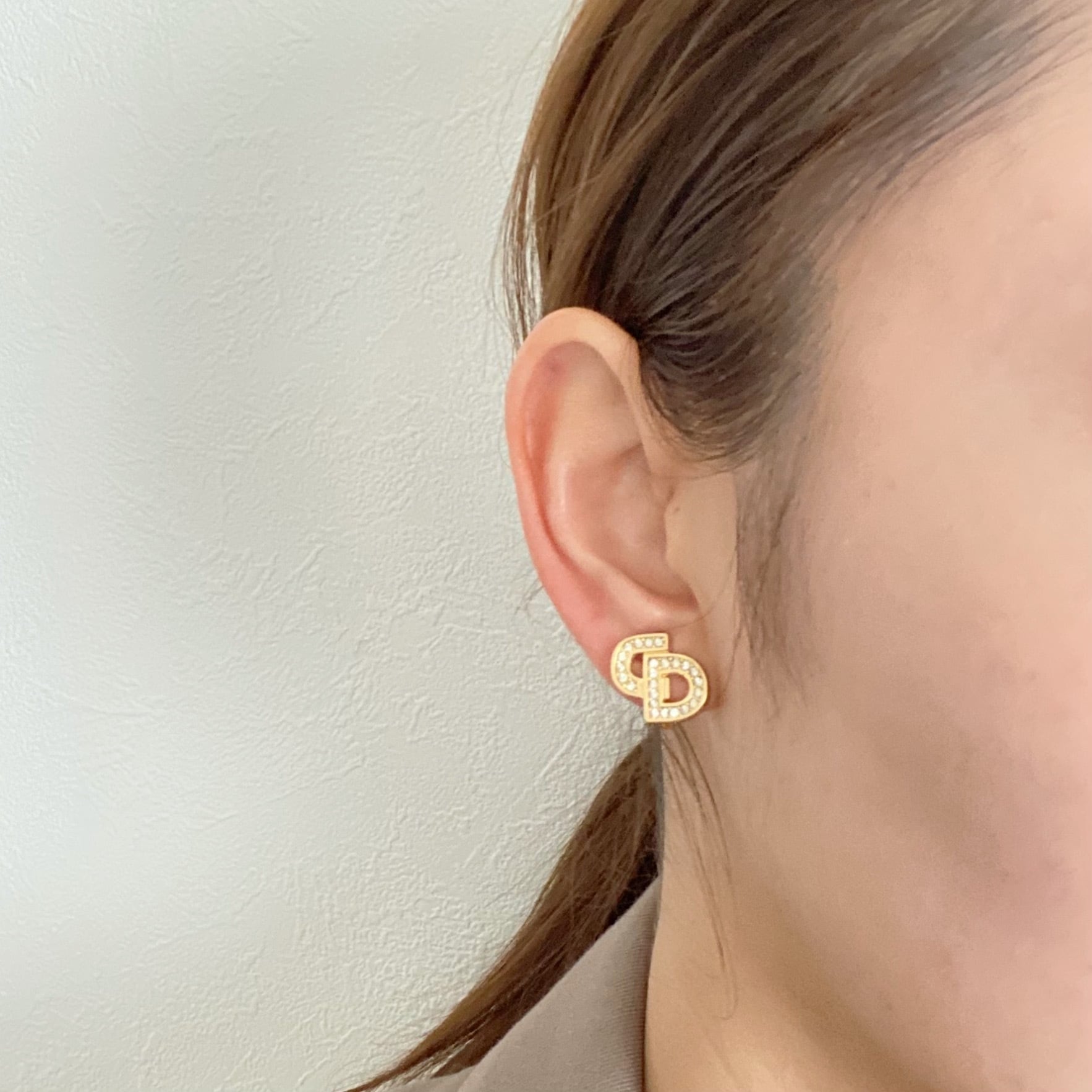 E5346】Christian Dior CD rhinestone earrings/クリスチャン