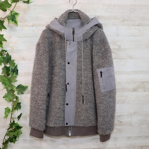 harrisonwong フーデットウールボアブルゾン L ライトグレー