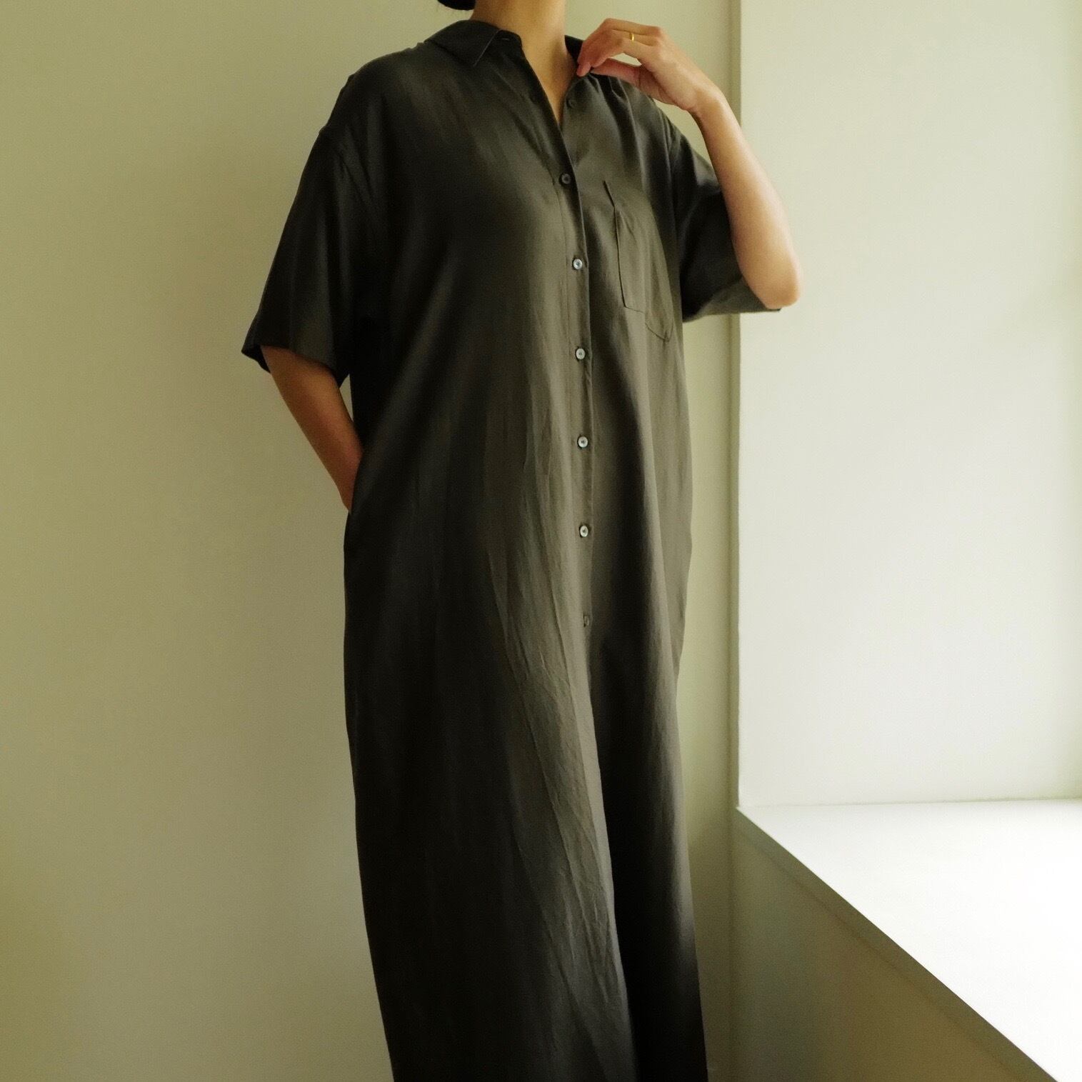WIRROW｜CUPRO COTTON HALF SLEEVE SHIRT DRESS | HJ GALLERY