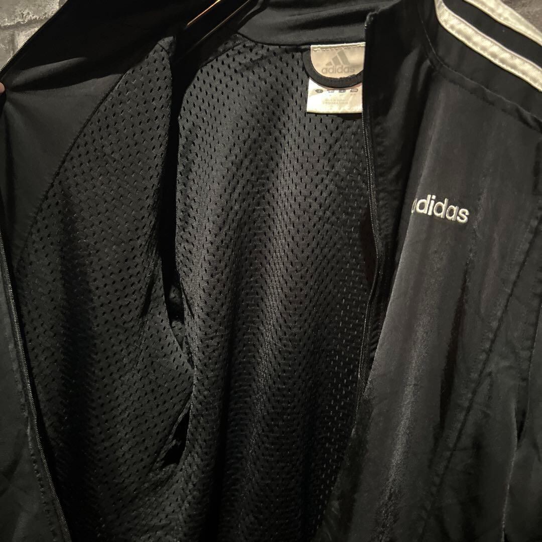 希少/adidas トラックジャケット ジャージ 上着 黒 ロゴ刺繍 90s古着