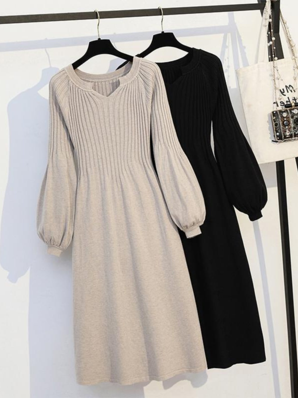 142cm〜 Vネックニットアンダーレイセーターワンピース