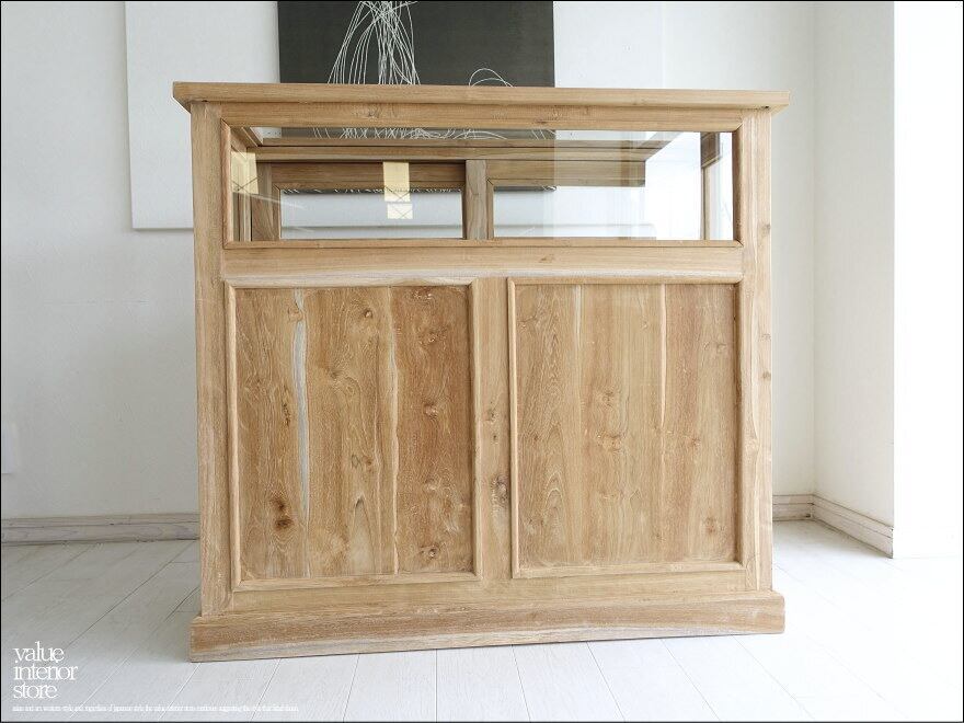 「 N様 サイズオーダー家具 」チーク総無垢 ショーケースカウンターNatla ガラスケース 飾り棚 店舗什器 レジ台 手作り 無垢材家具