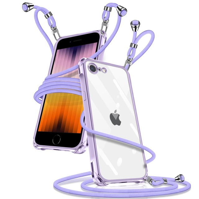 iPhone SE 第3世代 第2世代 向けの ケース クリア ショルダー アイフォン7/8/se2/se3 カバー(パープル)