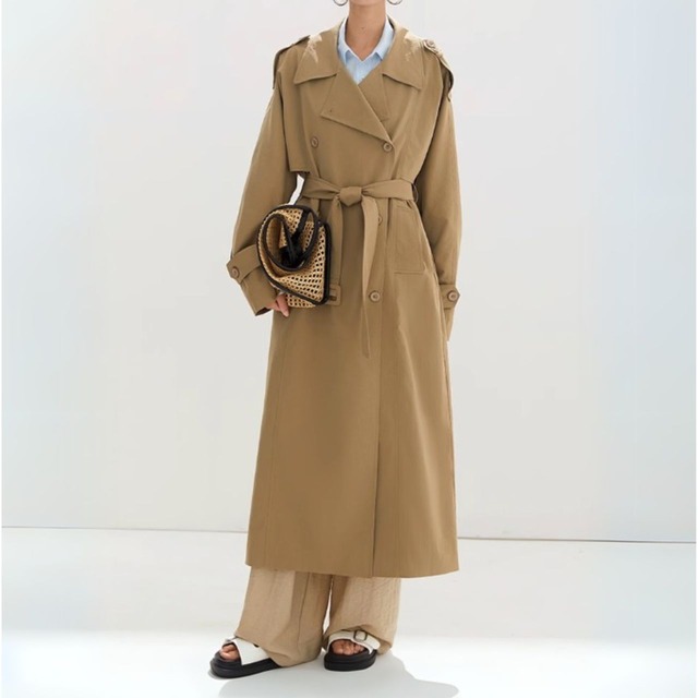 ダブルブレストベルト付きロング丈トレンチコート　00389