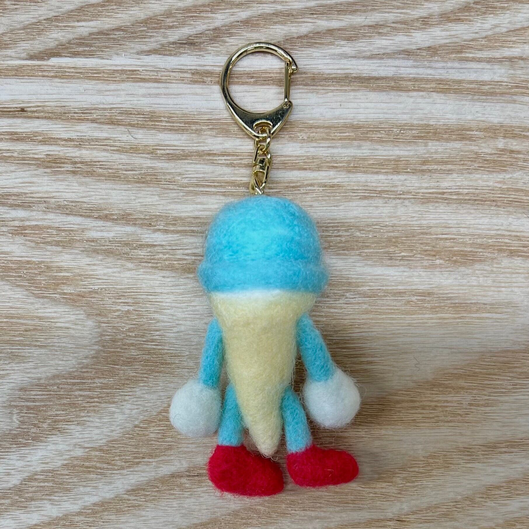 羊毛フェルト アイスクリームマン キーホルダー 2種 水色 茶色