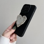 Silver heart-shaped mirror stand iPhone case (ME382)