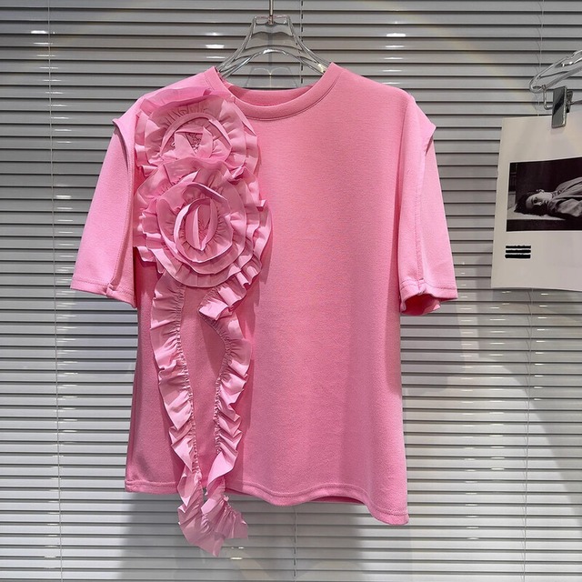 Drape rose motif t-shirt　B644