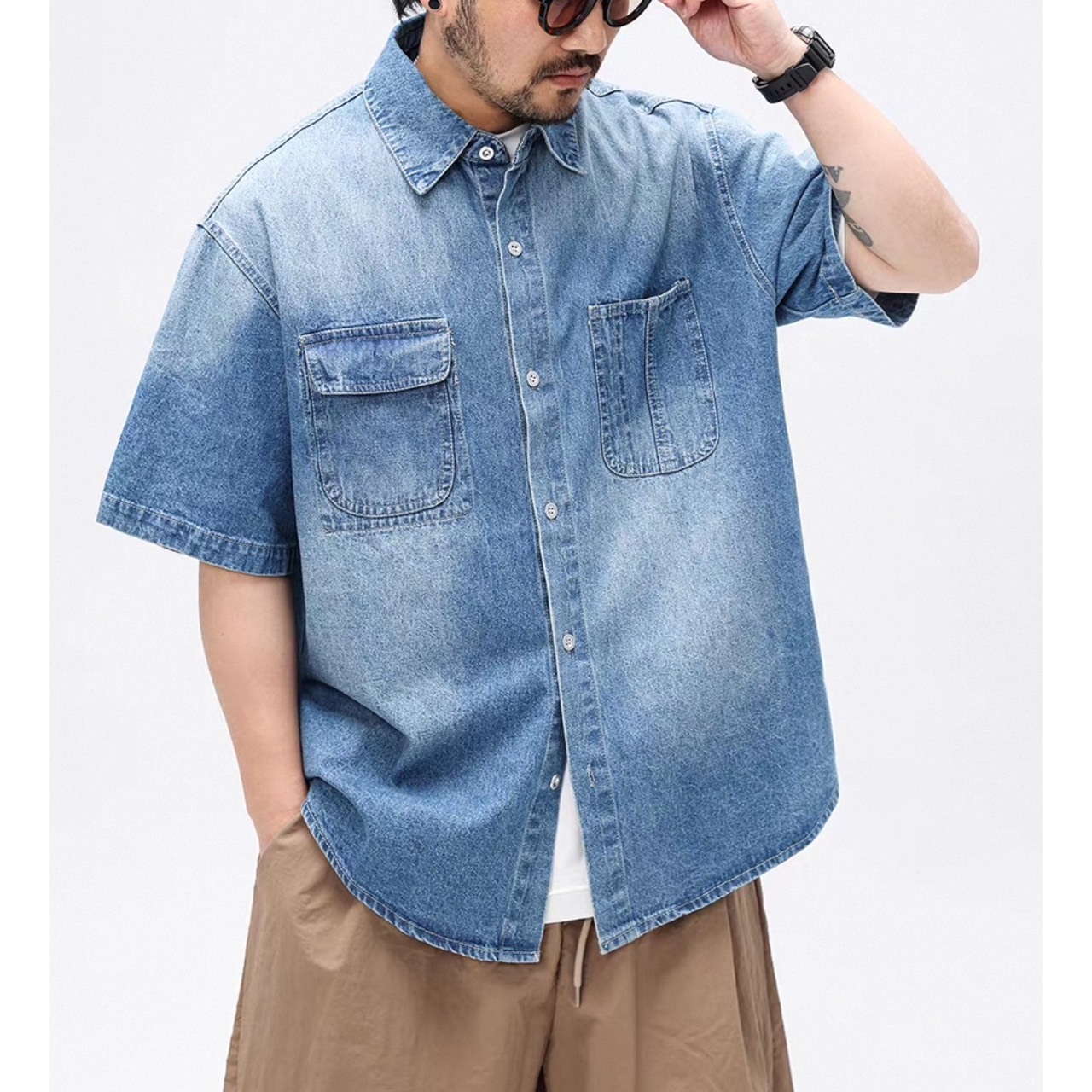 Washed denim work shirt 1432 - 2