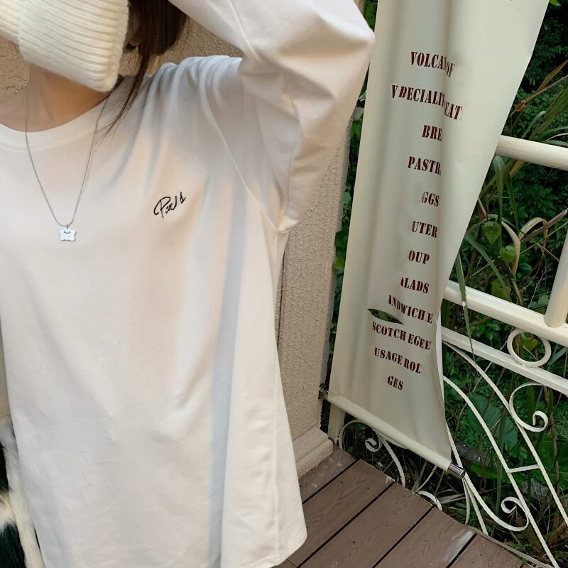 ルーズスタイルTシャツ シャツ オータムウィンタートップス ロング 秋物 冬物 ブラックストロベリース48521214464