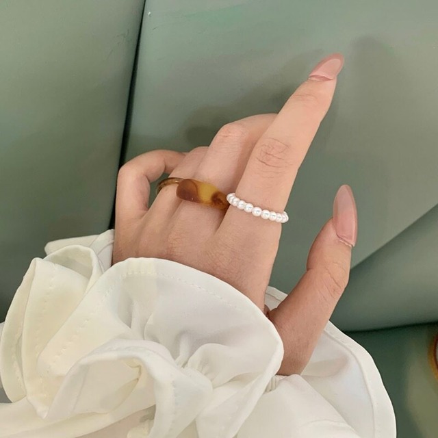 【即納】Resin & pearl 3-piece set ring　AC0031