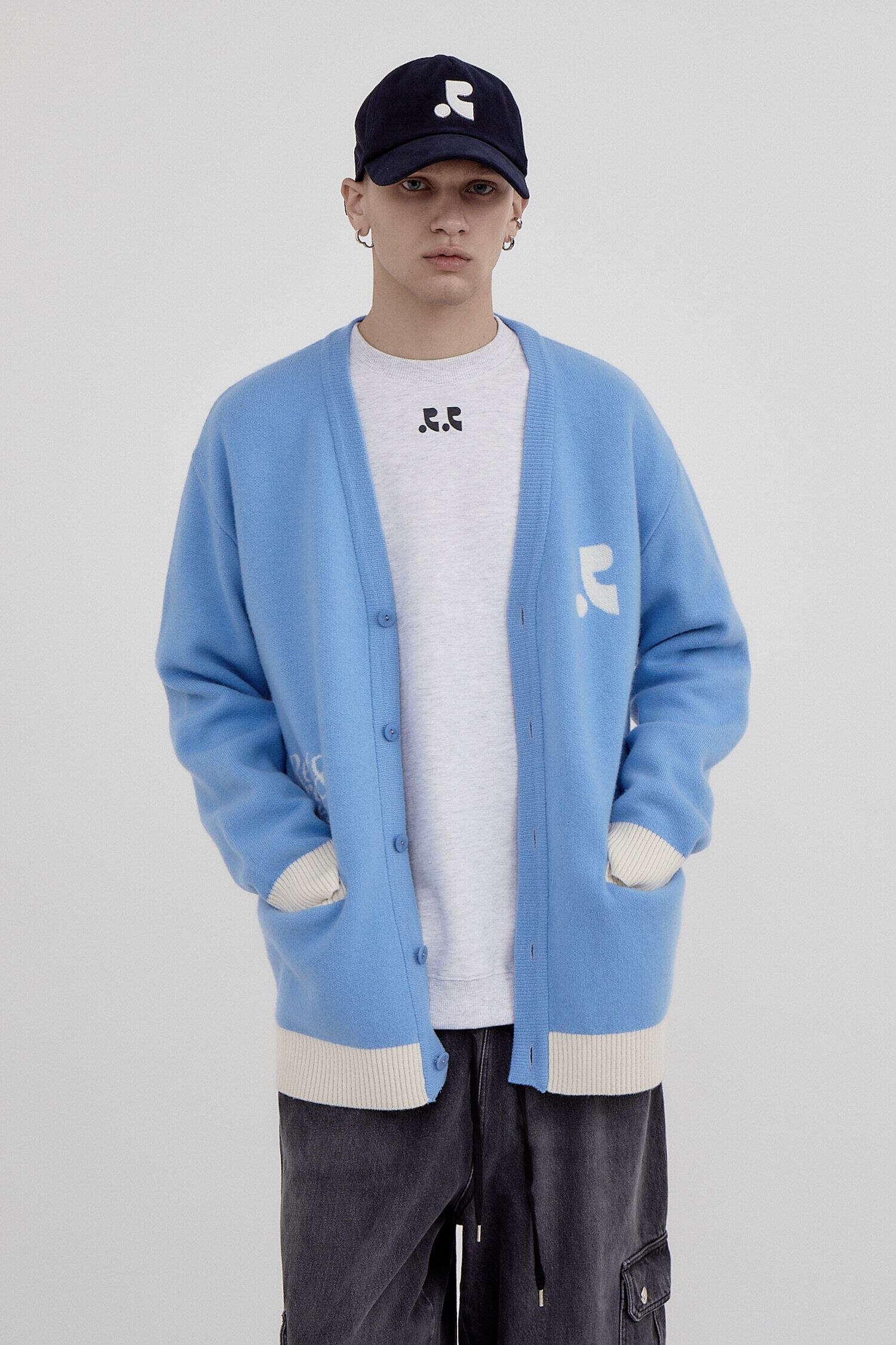 rest & recreation] RR LOGO JACQUARD KNIT CARDIGAN - SKYBLUE 正規