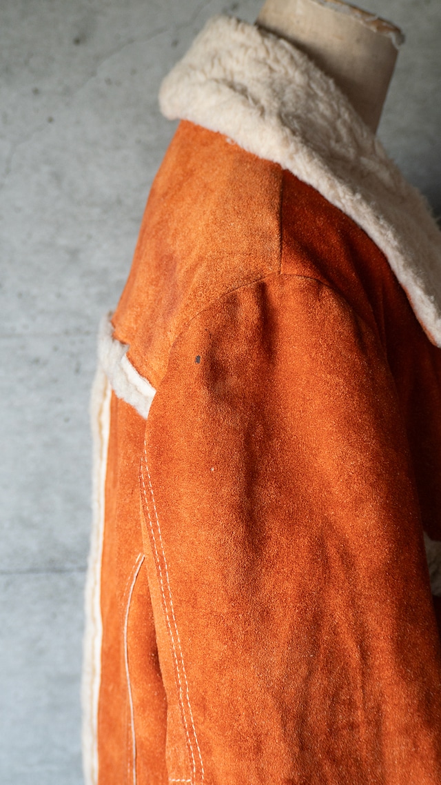"MONTGOMERY WARD" '80s vintage Orange cowhide suede sherpa coat