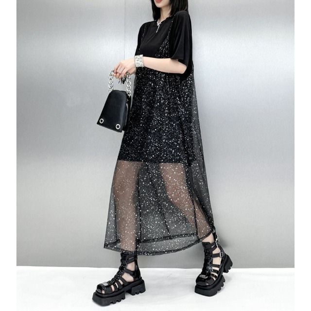 Silver mesh dress and T-shirt C0322